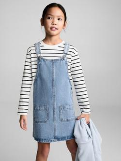 Mango Kids' Paula Denim Pinafore Dress, Open Blue, Open Blue