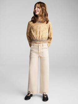 Mango Kids' Utility Wide Leg Jeans, Light Beige - view 2, Light Beige