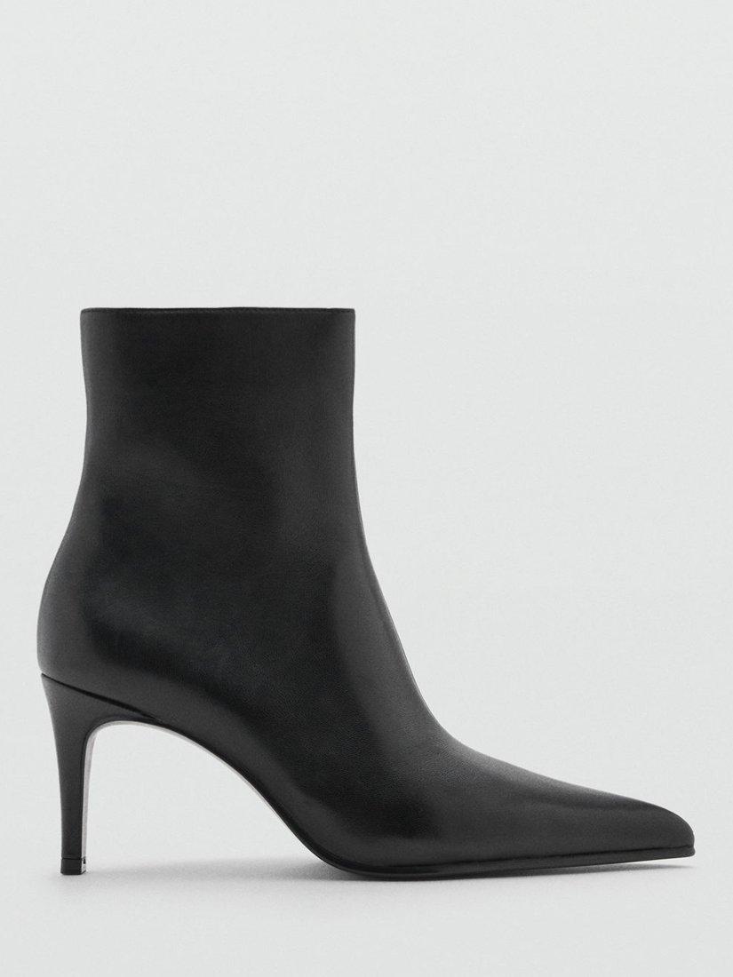 Mango Lluvia Leather Stiletto Heel Ankle Boots, Black