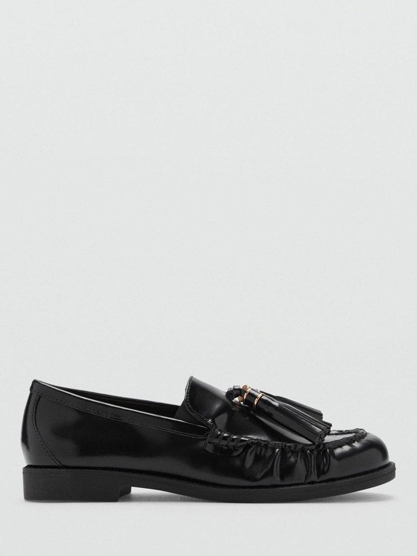 Product image 1 of 5, which shows Mango Borla Leather Tassel Loafers, Black, 2