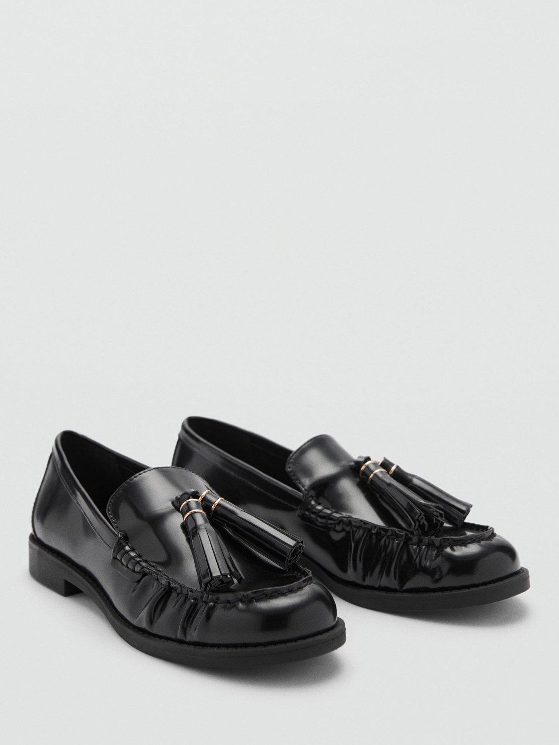Product image 2 of 5, which shows Mango Borla Leather Tassel Loafers, Black, 2
