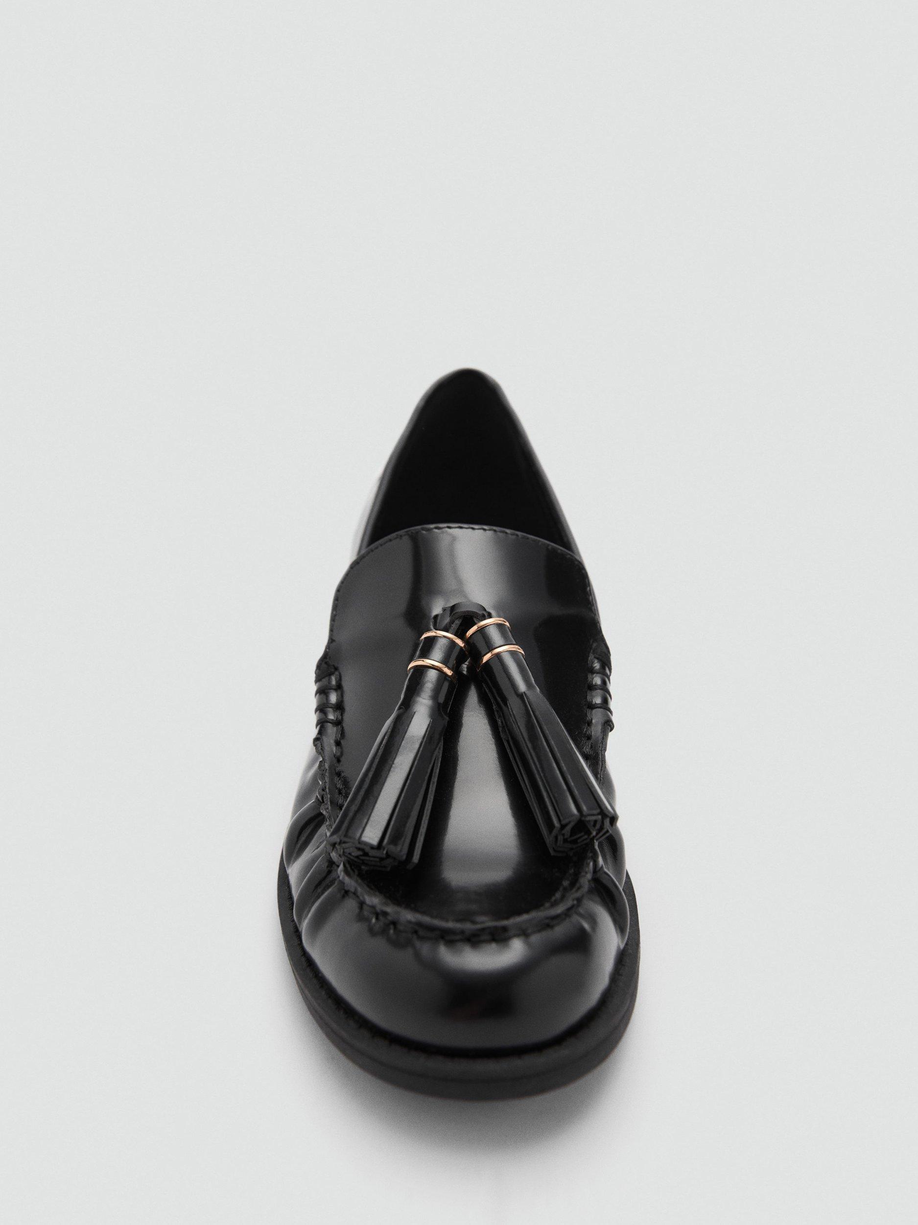 Product image 3 of 5, which shows Mango Borla Leather Tassel Loafers, Black, 2