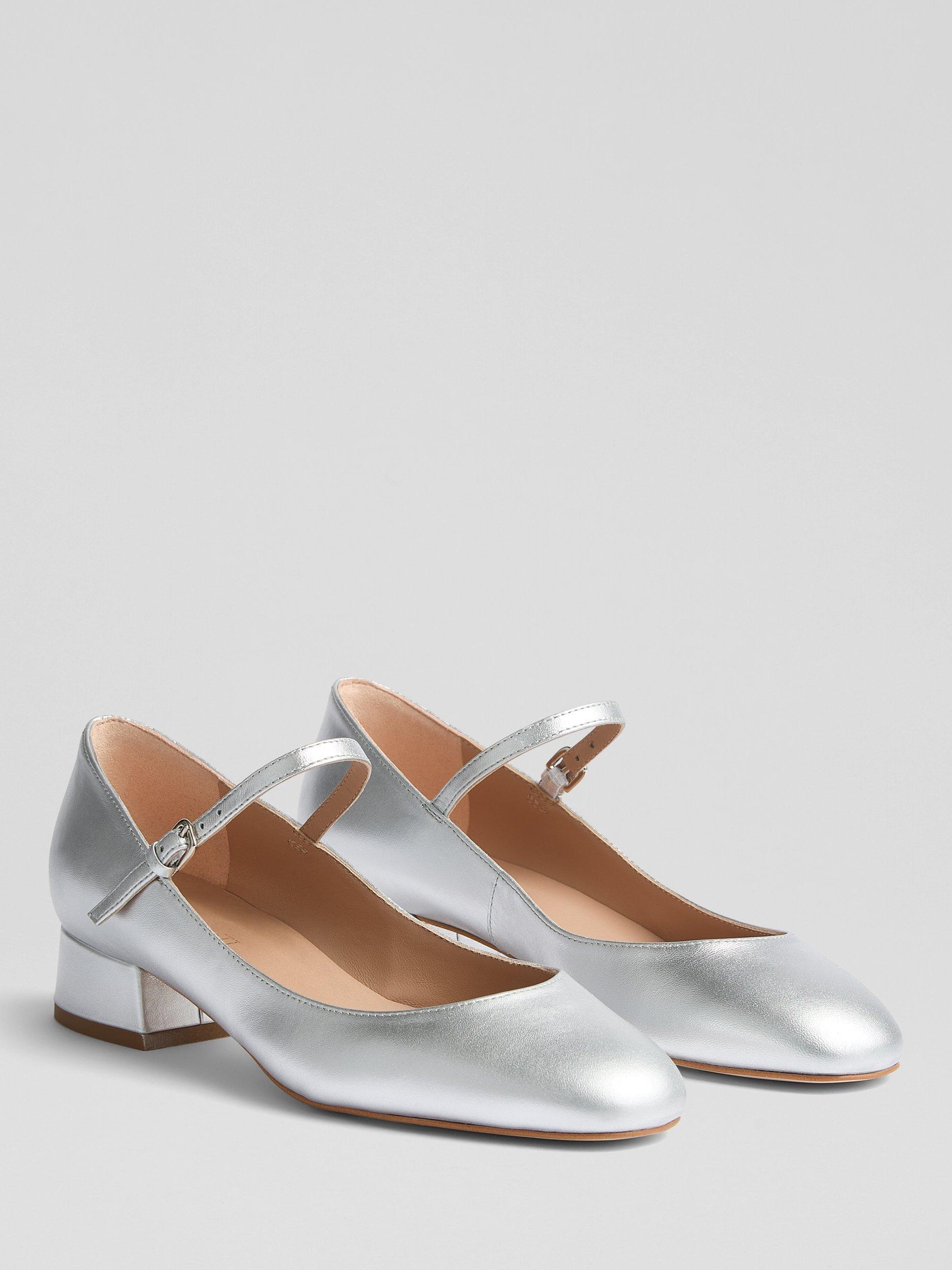 Product image 2 of 3, which shows L.K.Bennett Beatrix Leather Block Heel Mary Jane Court Shoes, Metallic Silver, 3