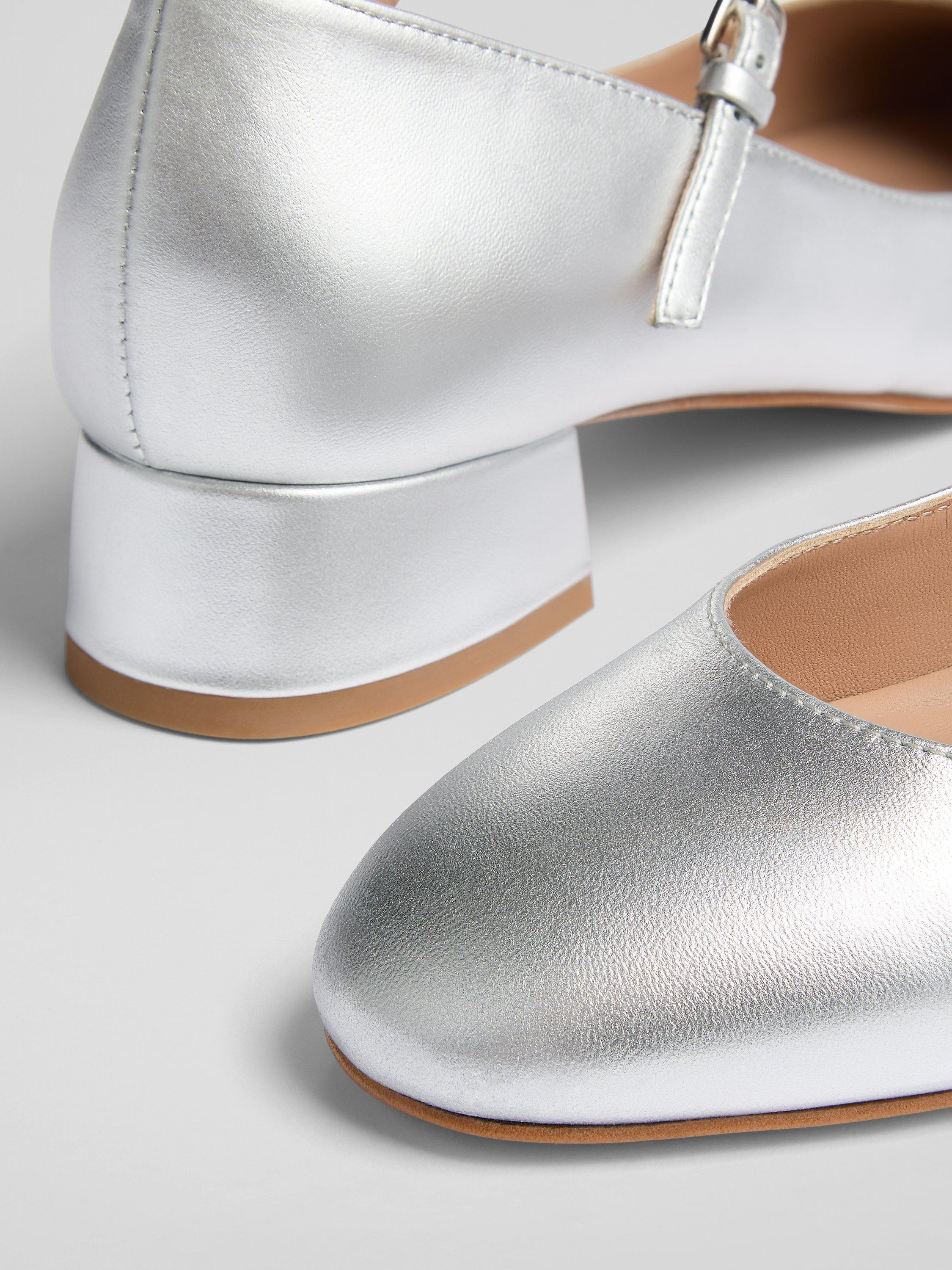 Product image 3 of 3, which shows L.K.Bennett Beatrix Leather Block Heel Mary Jane Court Shoes, Metallic Silver, 3