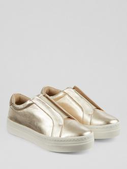 L.K.Bennett Leather Pull On Trainers, Gold - view 2, Gold