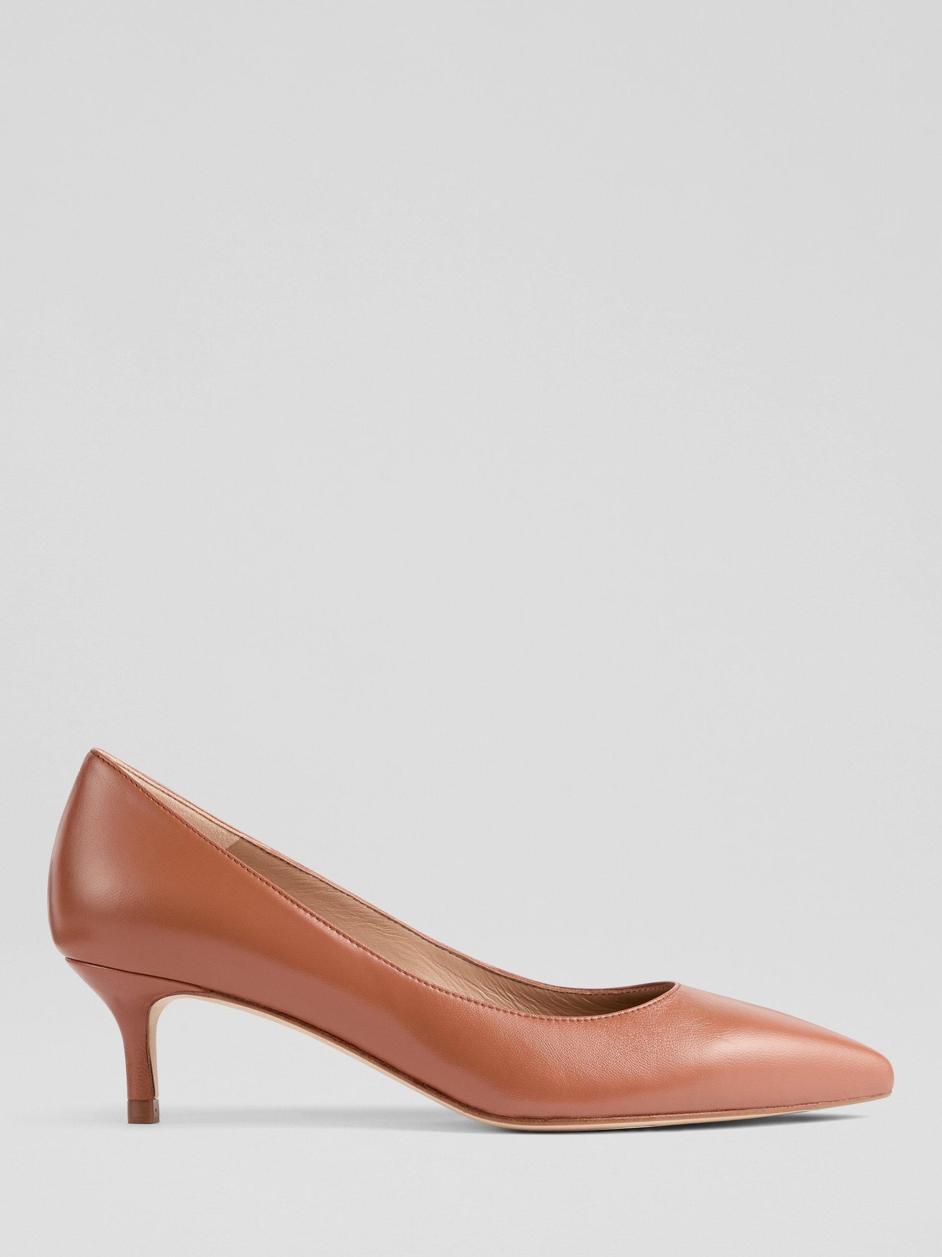 L.K.Bennett Audrey Leather Kitten Heel Court Shoes, Brown Tan