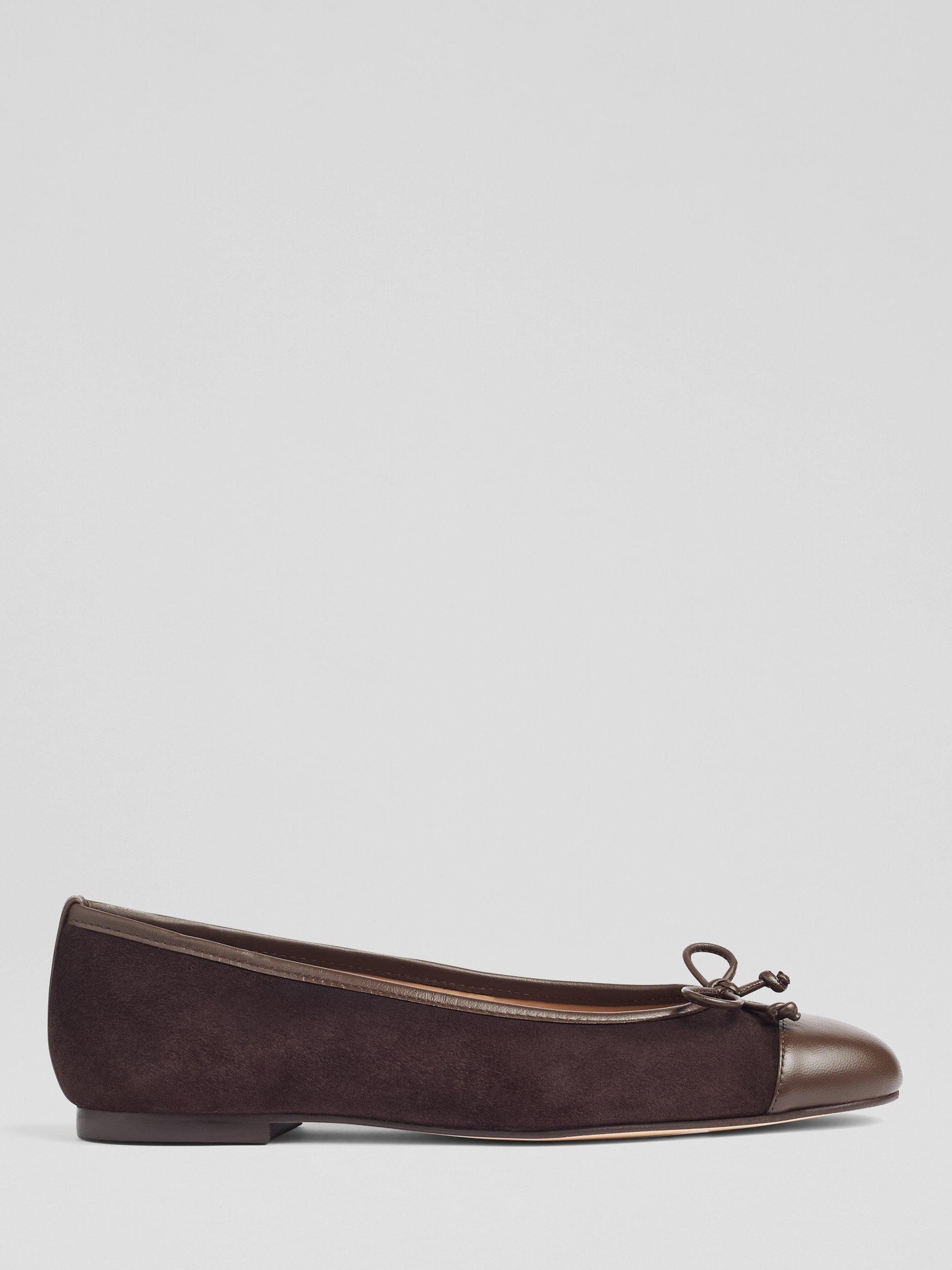 L.K.Bennett Kara Suede And Patent Toe Cap Ballet Pumps, Dark Chocolate, 6