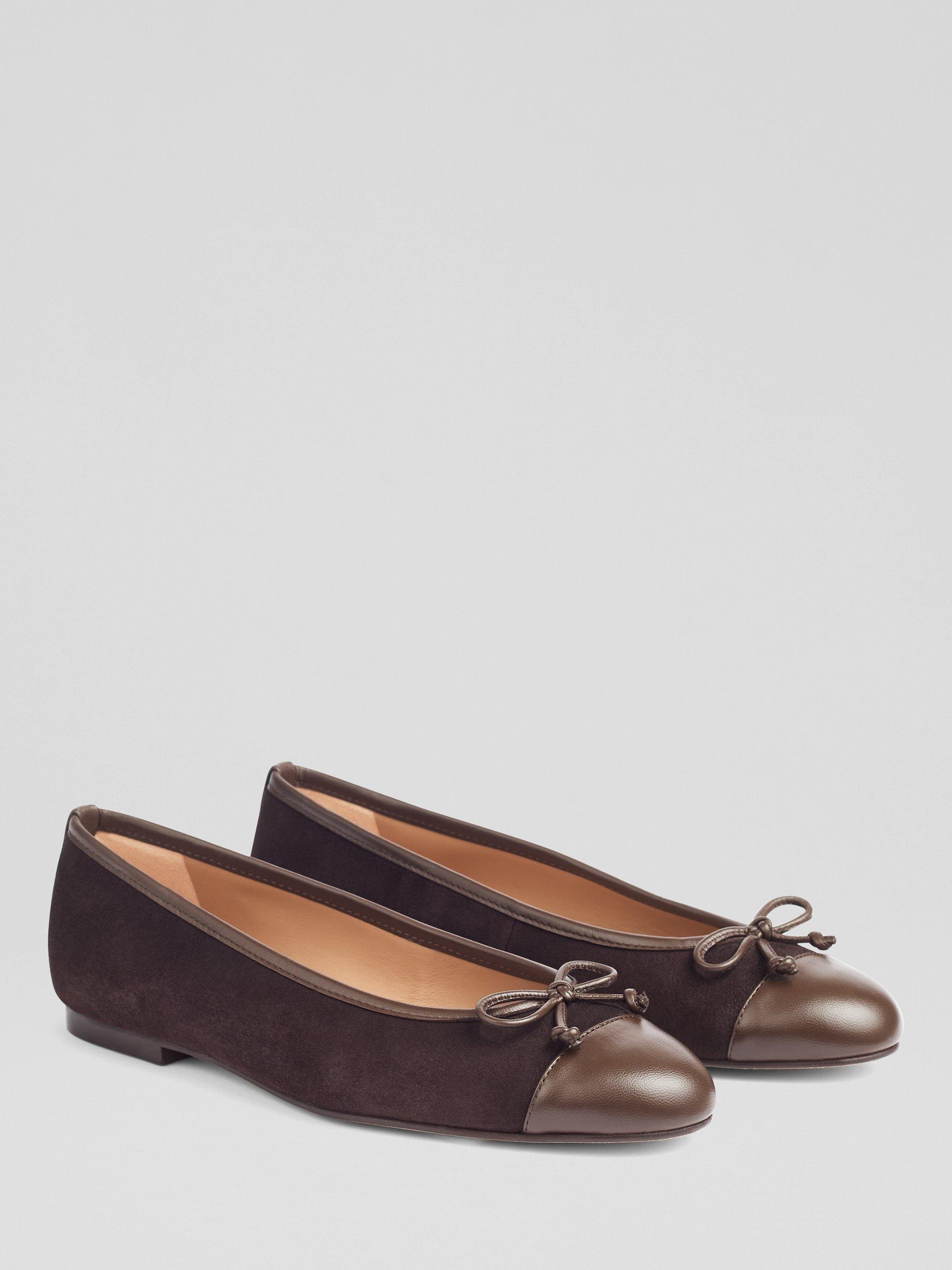 L.K.Bennett Kara Suede And Patent Toe Cap Ballet Pumps, Dark Chocolate, 6