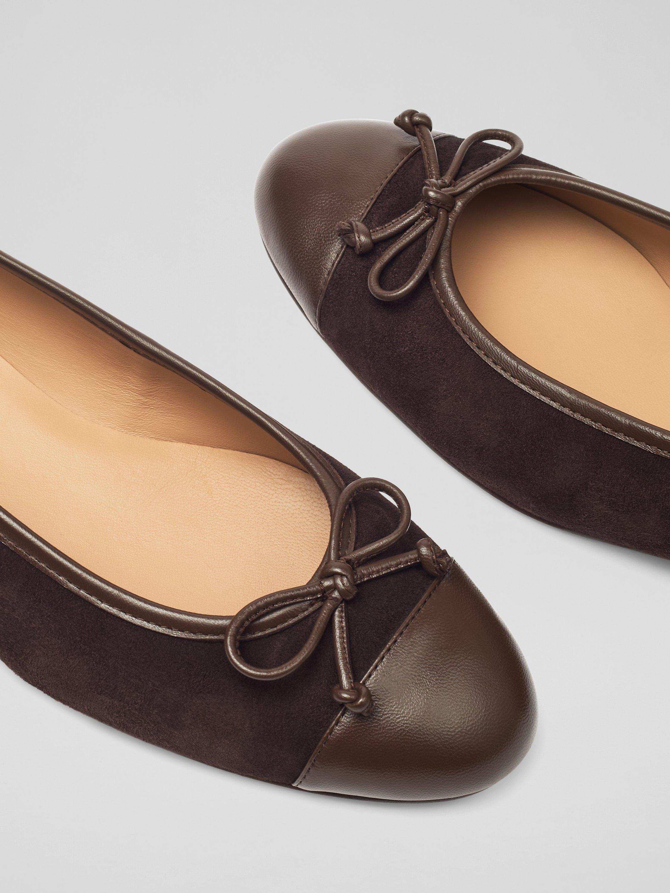 L.K.Bennett Kara Suede And Patent Toe Cap Ballet Pumps, Dark Chocolate, 6