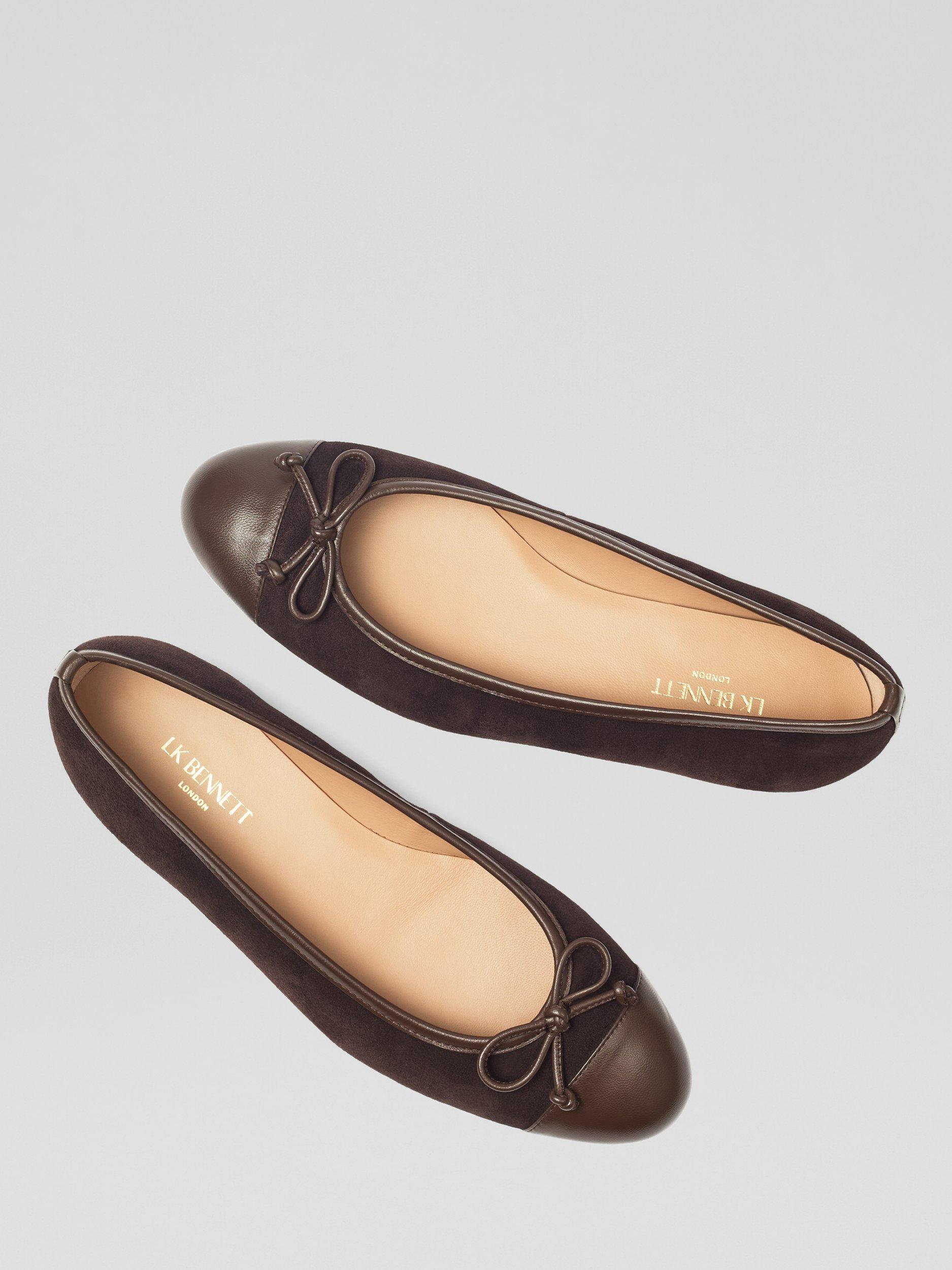 L.K.Bennett Kara Suede And Patent Toe Cap Ballet Pumps, Dark Chocolate, 6