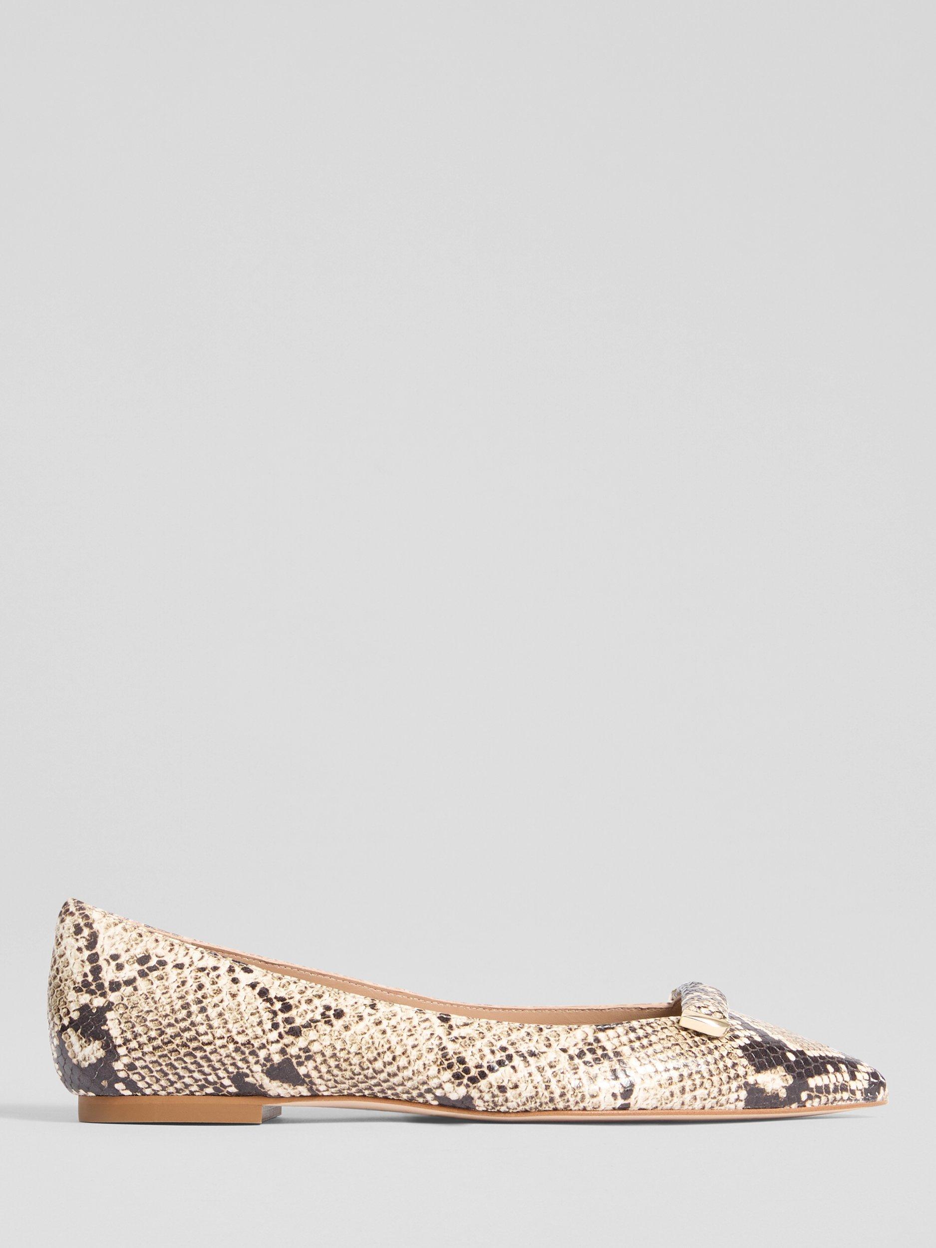 Product image 1 of 3, which shows L.K.Bennett Blair Leather Snake Effect Ballerina Pumps, Black/White, 5
