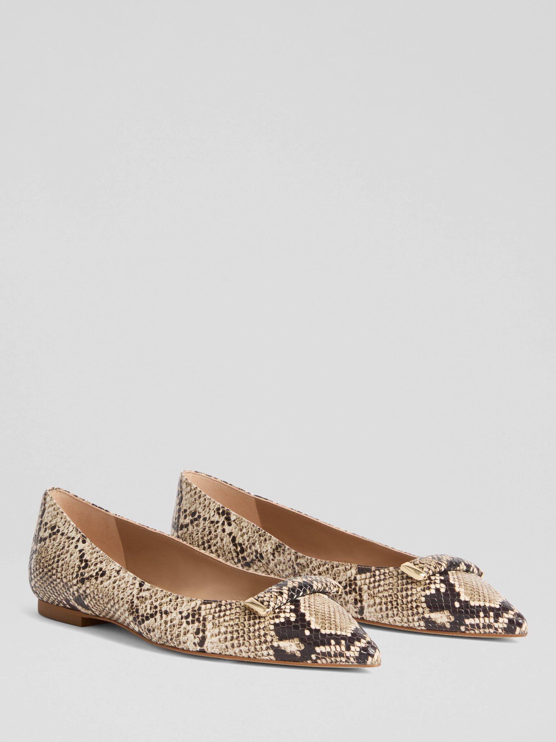 Product image 2 of 3, which shows L.K.Bennett Blair Leather Snake Effect Ballerina Pumps, Black/White, 5