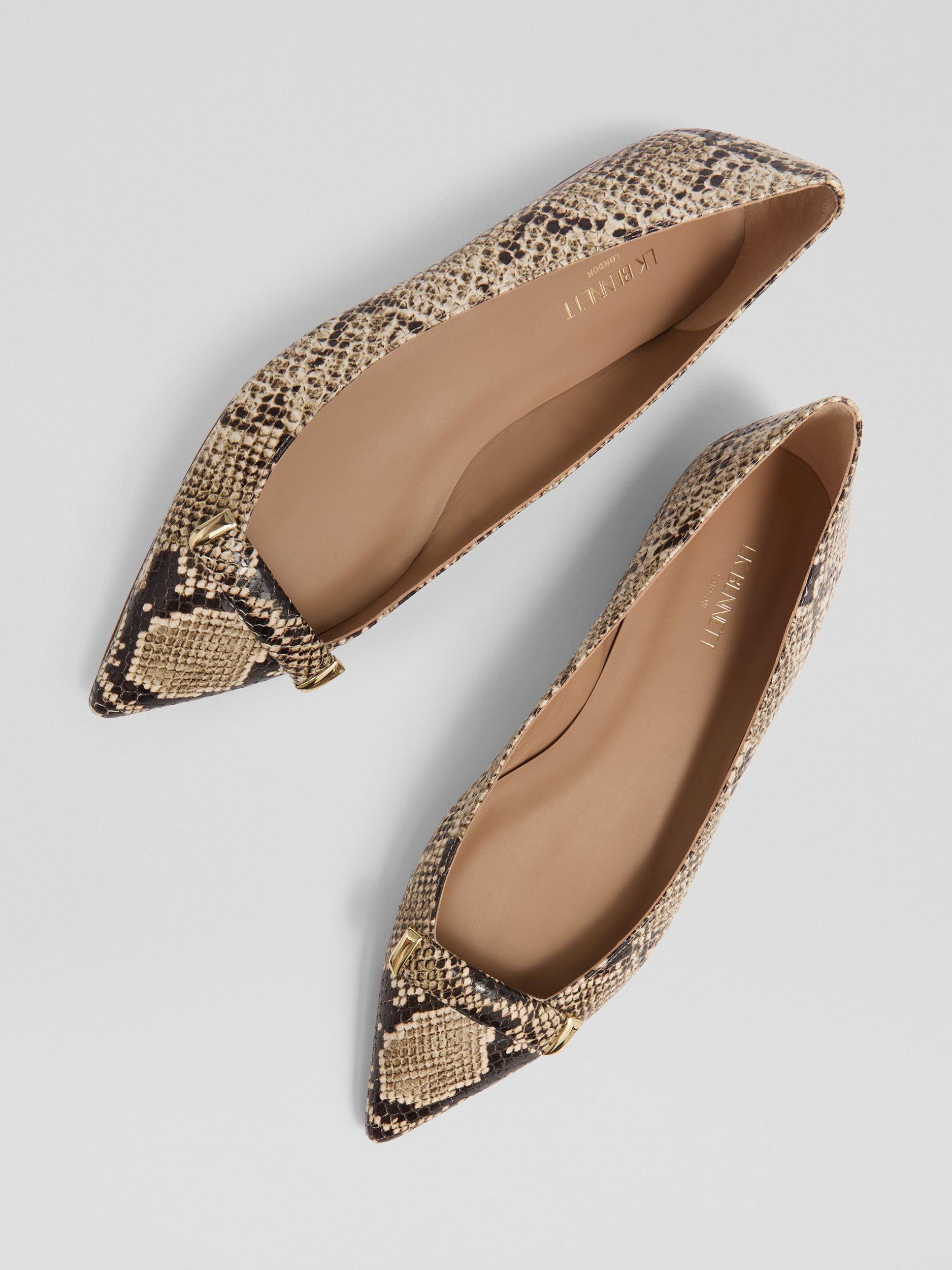 Product image 3 of 3, which shows L.K.Bennett Blair Leather Snake Effect Ballerina Pumps, Black/White, 5