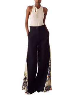 S.S.DALEY Audrey Print Panel Pure Wool Trousers, Black/ Printed, Black/ Printed