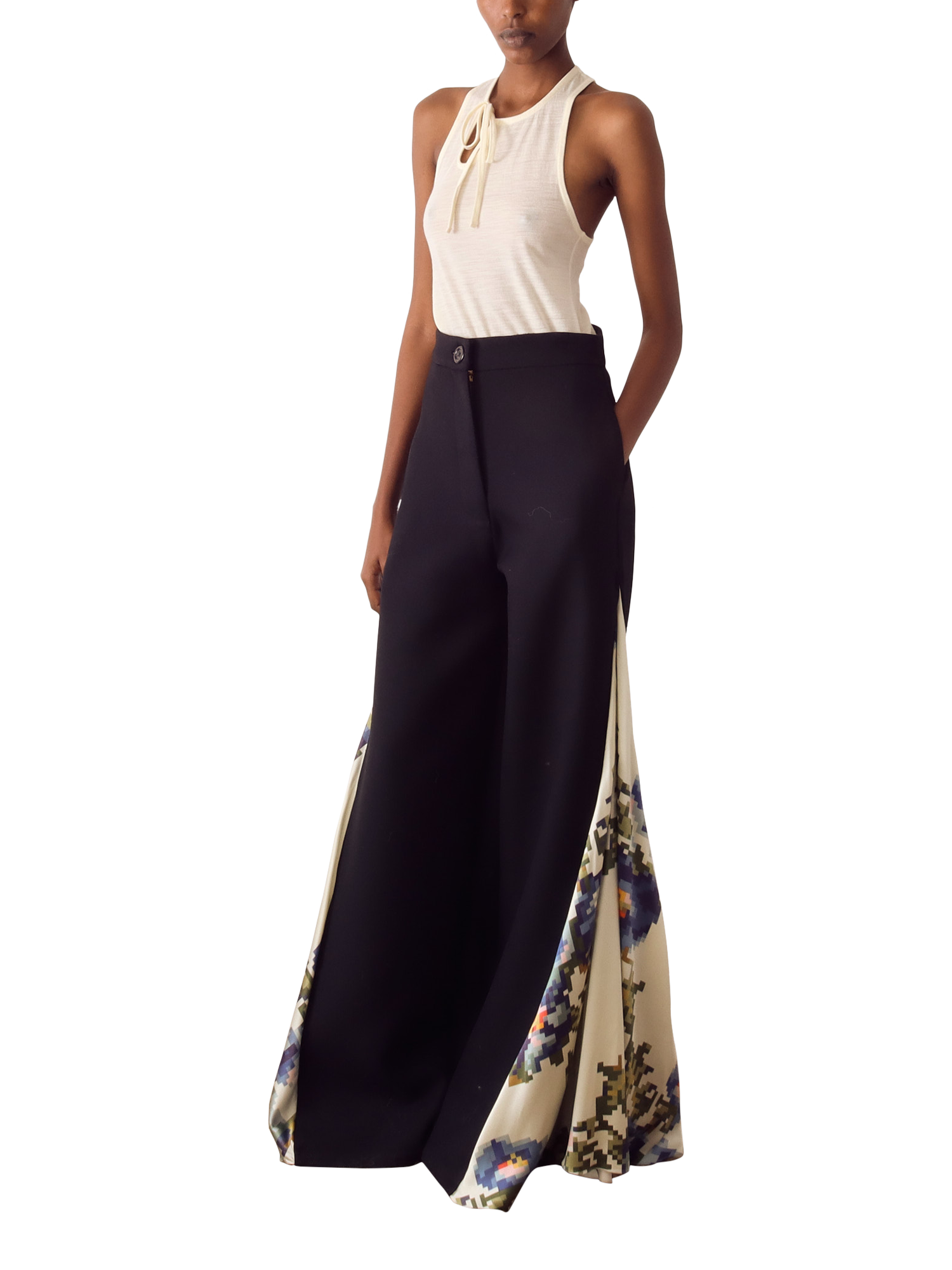 Product image 2 of 2, which shows S.S.DALEY Audrey Print Panel Pure Wool Trousers, Black/ Printed, 8