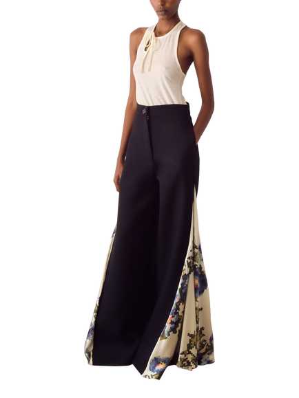 S.S.DALEY Audrey Print Panel Pure Wool Trousers, Black/ Printed - view 2, Black/ Printed