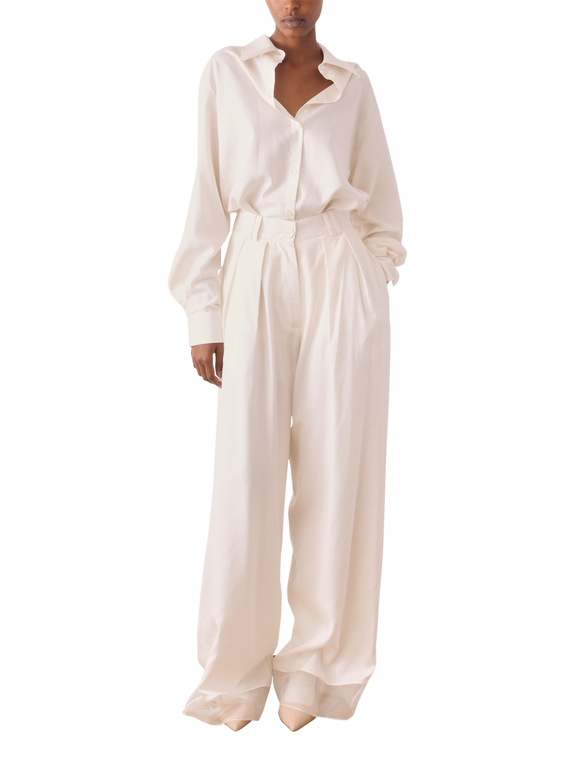 Product image 1 of 2, which shows S.S.DALEY Orla Pleat Pure Silk Trousers, Ecru, 8