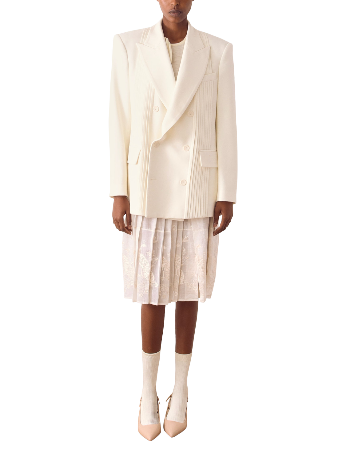 Product image 1 of 5, which shows S.S.DALEY Martha Pleated Pure Wool Jacket, Cream, S