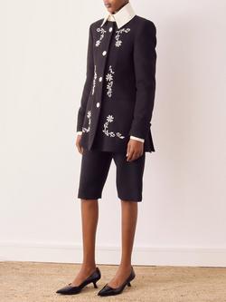 S.S.DALEY Embroidered Collarless Tailored Jacket, Black/White - view 2, Black/White