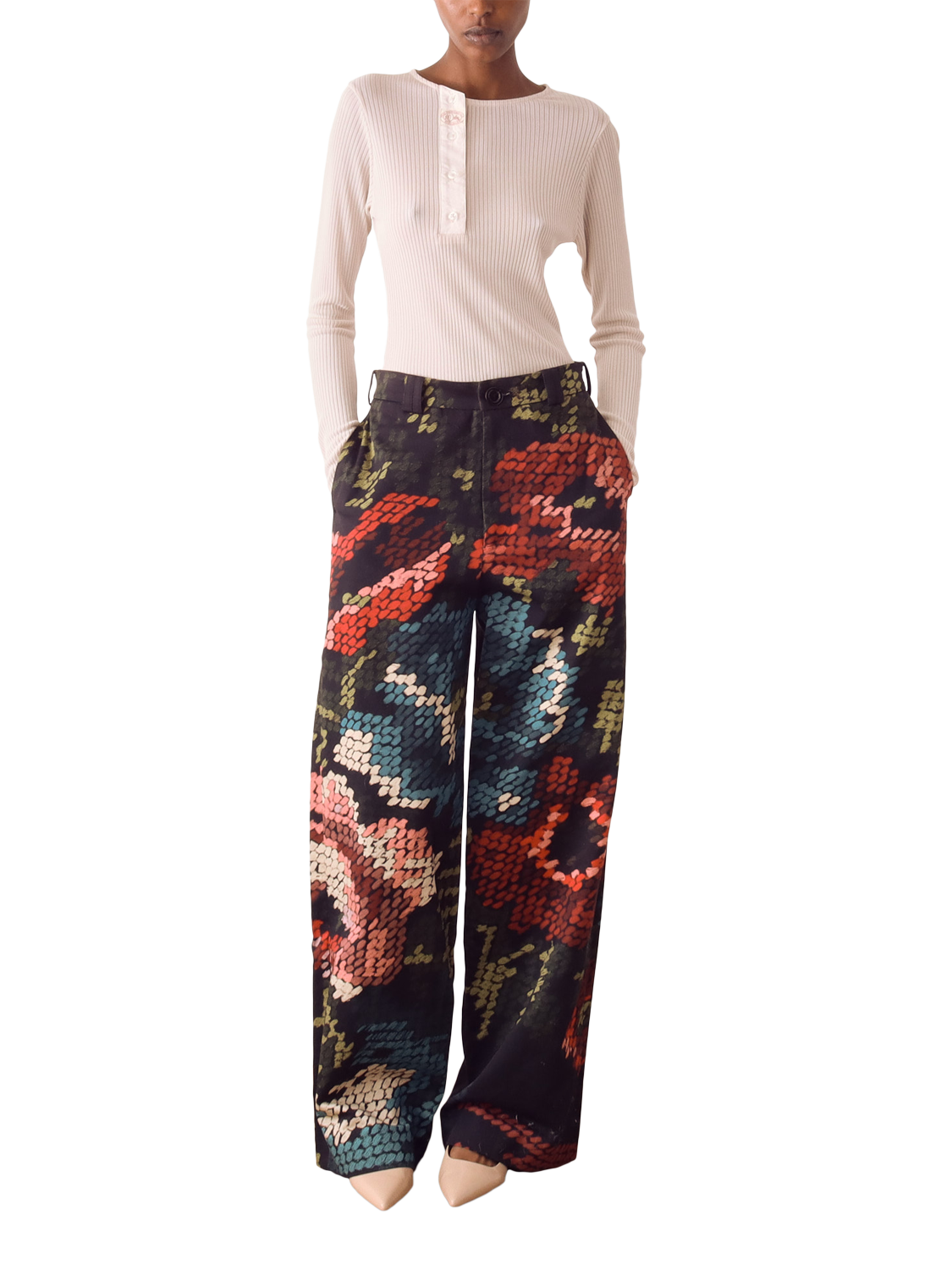Product image 1 of 4, which shows S.S.DALEY Floral Print Straight Trousers, Vase Print, 6