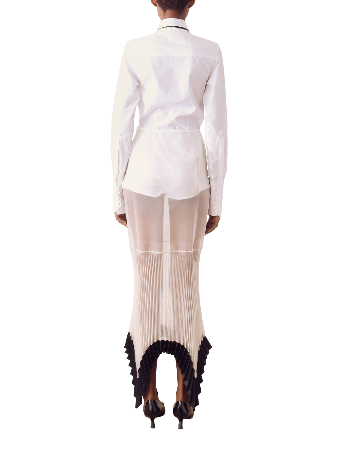 Product image 2 of 3, which shows S.S.DALEY Edith Sheer Pure Silk Sunray Pleated Skirt, Ecru White / Black, 8