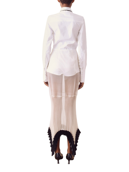 S.S.DALEY Edith Sheer Pure Silk Sunray Pleated Skirt, Ecru White / Black - view 2, Ecru White / Black