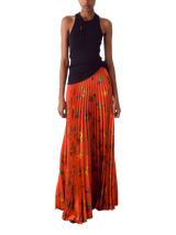 S.S.DALEY Floral Pleated Sunray Pure Silk Skirt, Multi