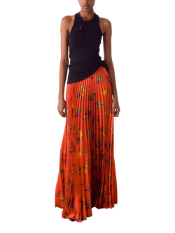 S.S.DALEY Floral Pleated Sunray Pure Silk Skirt, Multi, Multi