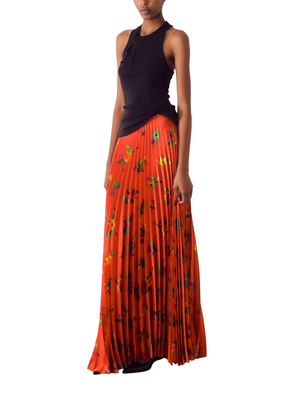 Product image 2 of 4, which shows S.S.DALEY Floral Pleated Sunray Pure Silk Skirt, Multi, 8