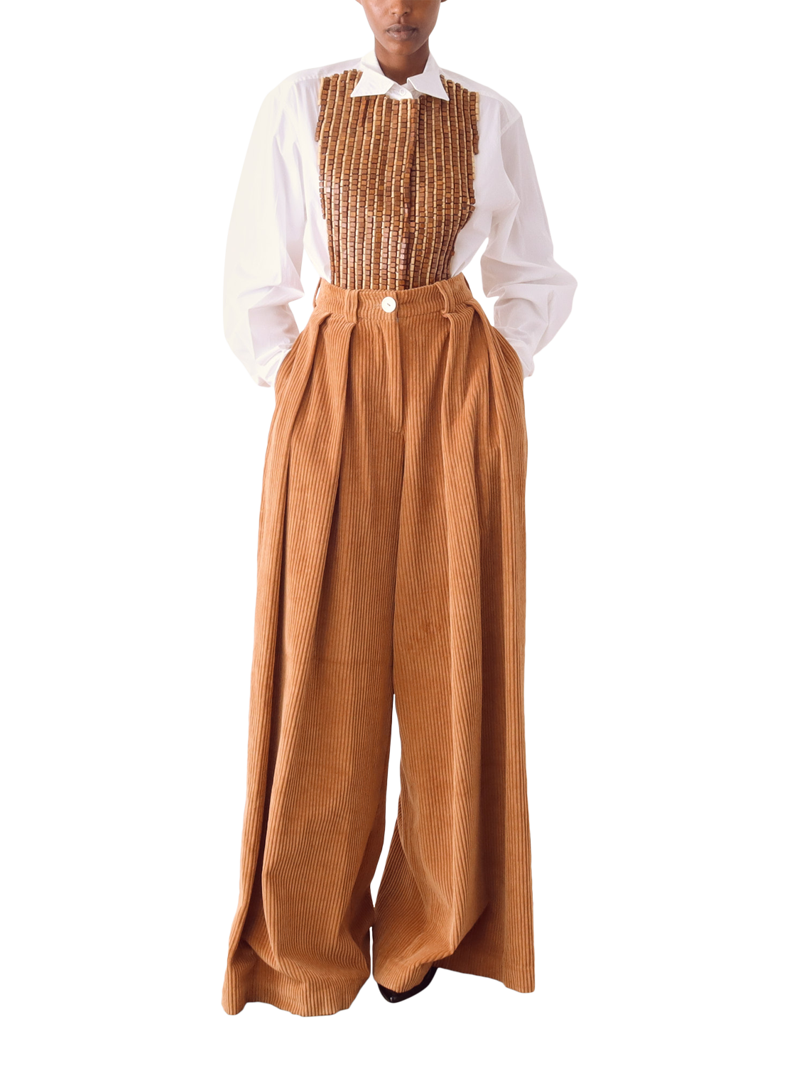 Product image 2 of 5, which shows S.S.DALEY Isla Beaded Bib Shirt, White/Beaded, S