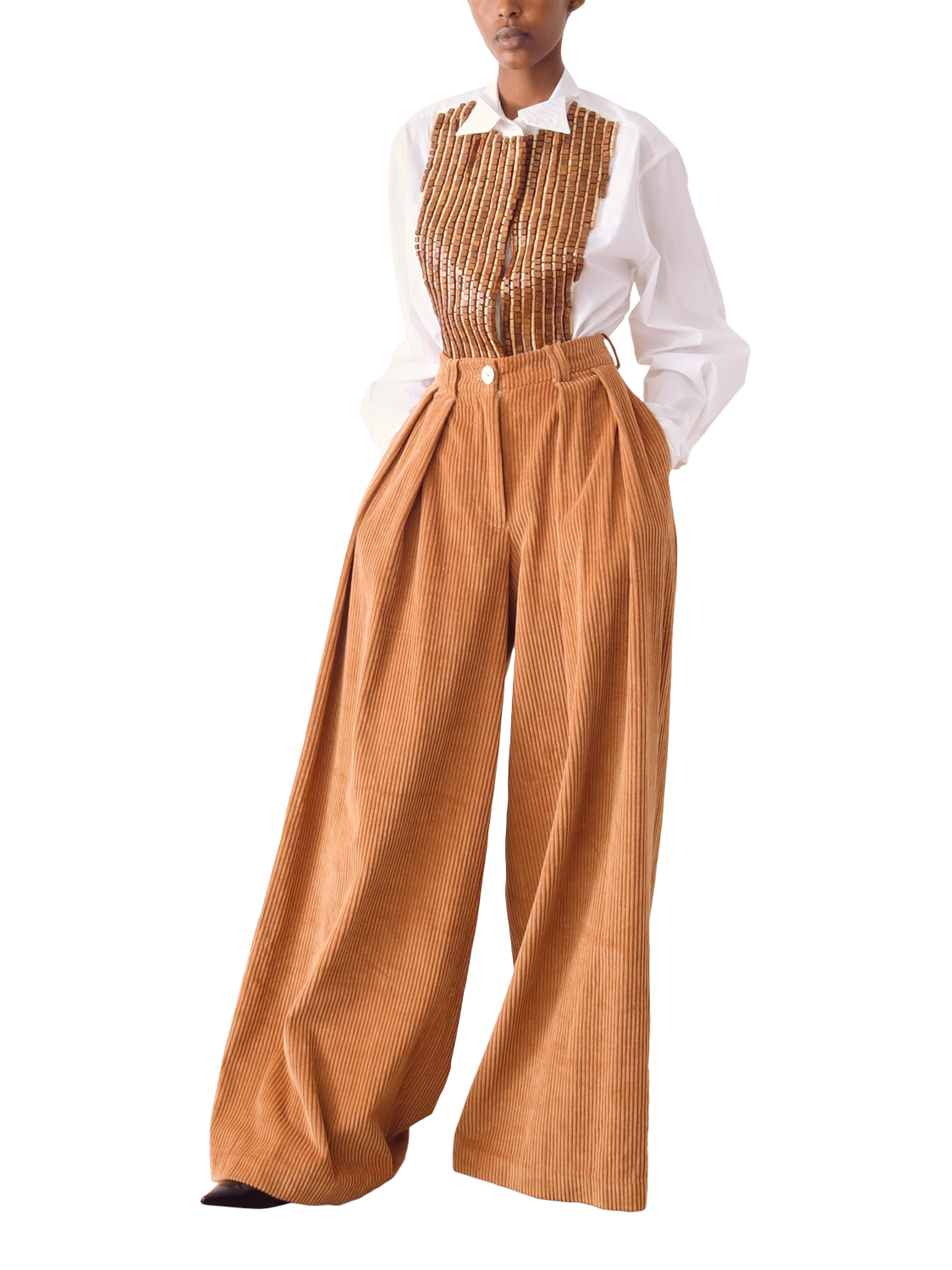 Product image 1 of 5, which shows S.S.DALEY Isla Beaded Bib Shirt, White/Beaded, S