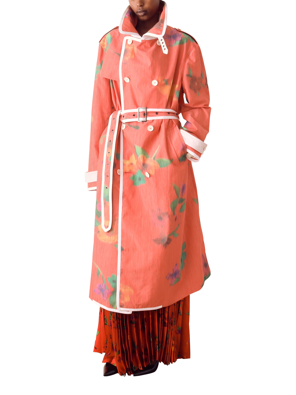 Product image 1 of 8, which shows S.S.DALEY Smudge Floral Trench Coat, Red Floral, S
