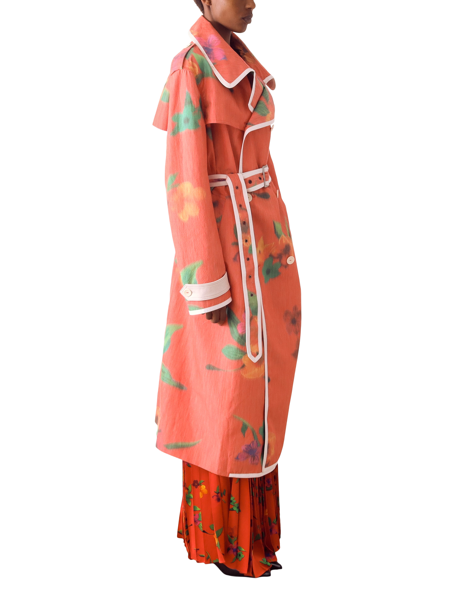 Product image 2 of 8, which shows S.S.DALEY Smudge Floral Trench Coat, Red Floral, S