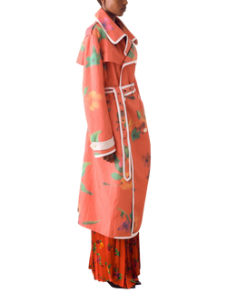 S.S.DALEY Smudge Floral Trench Coat, Red Floral - view 2, Red Floral