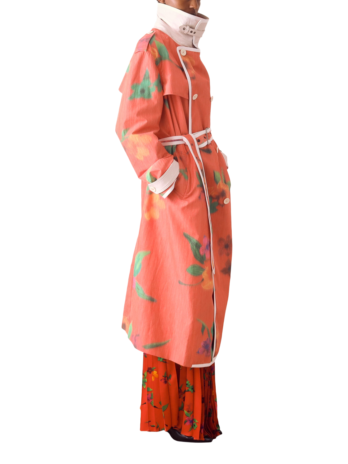 Product image 3 of 8, which shows S.S.DALEY Smudge Floral Trench Coat, Red Floral, S
