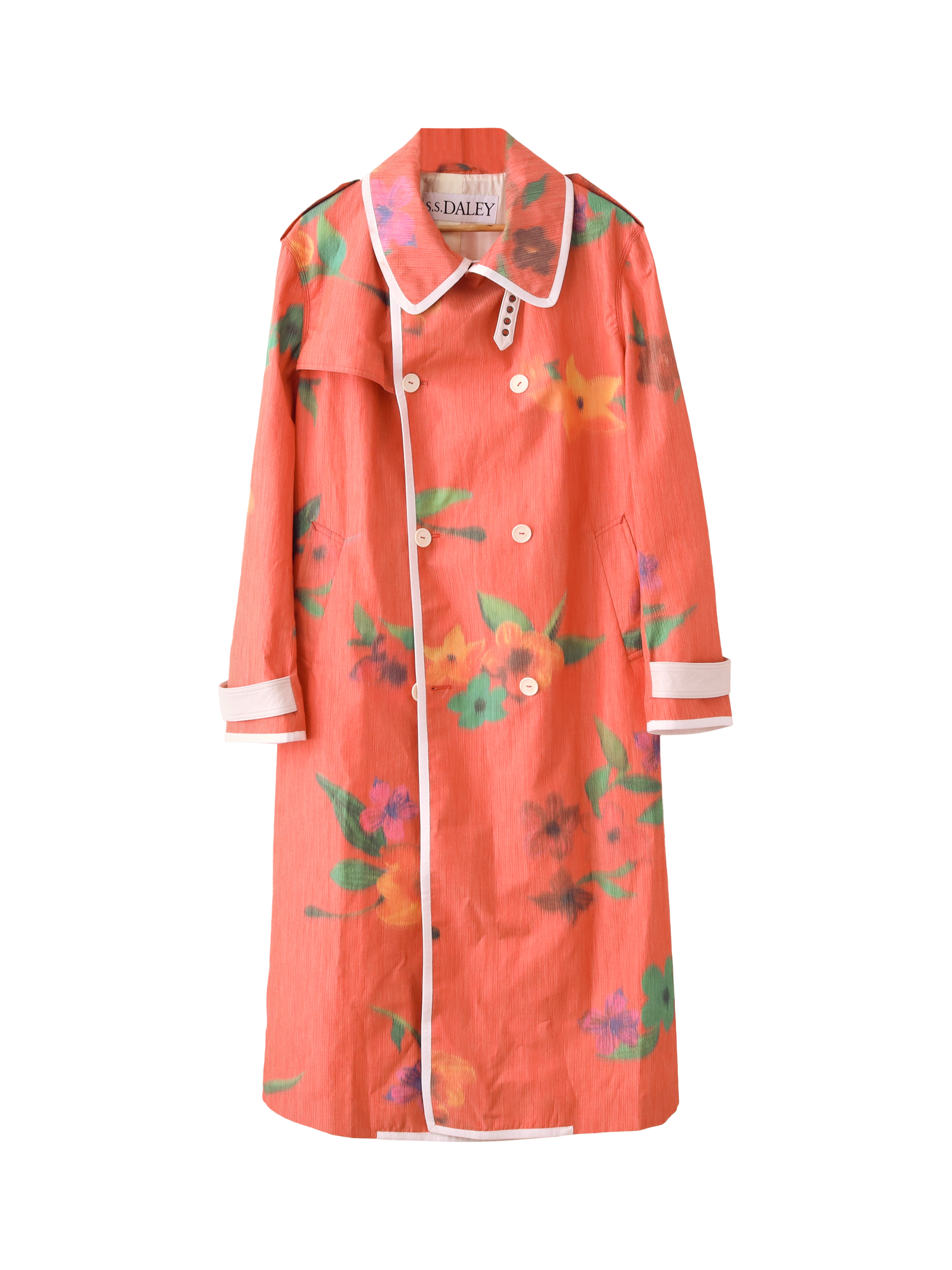 Product image 5 of 8, which shows S.S.DALEY Smudge Floral Trench Coat, Red Floral, S
