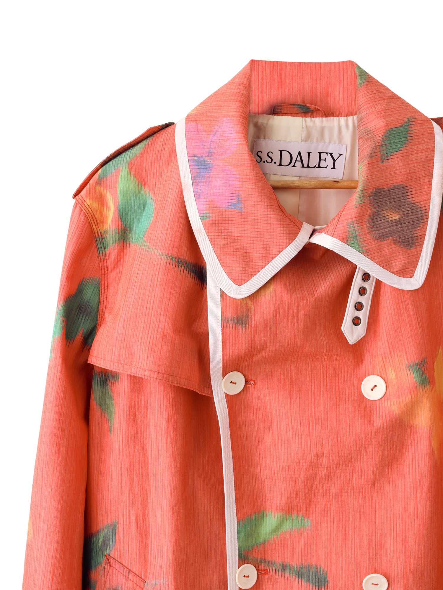 Product image 7 of 8, which shows S.S.DALEY Smudge Floral Trench Coat, Red Floral, S