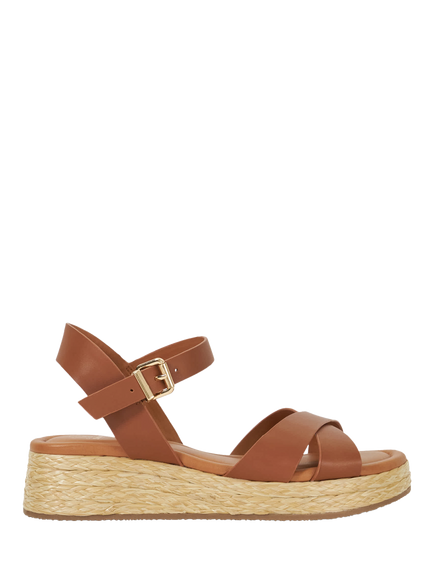 Dune London Littleton Leather Rope Wedge Sandals, Tan