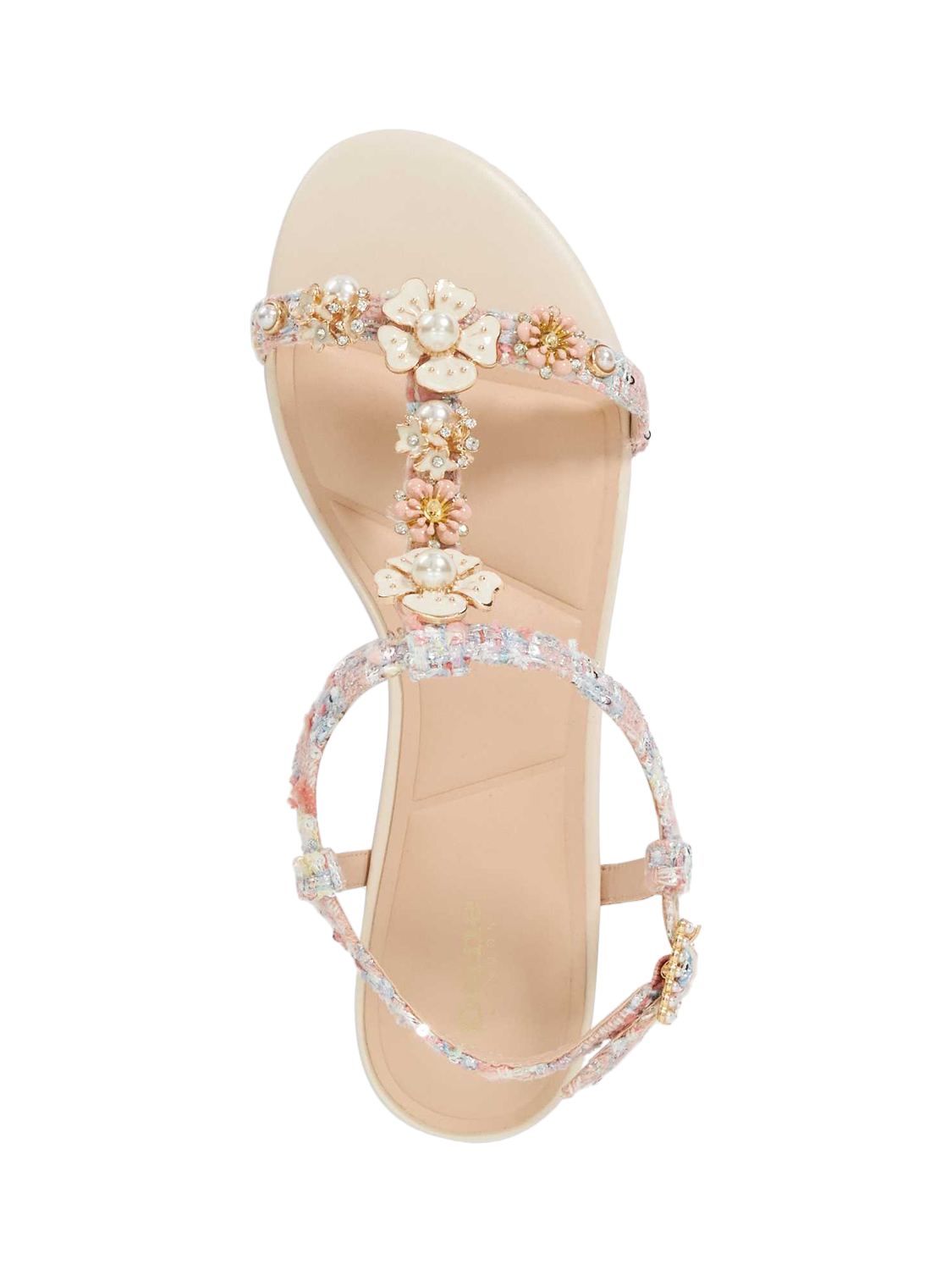 Product image 3 of 6, which shows Dune London Nature 3D Floral Embellished T-Bar Sandals, Multi, EU36