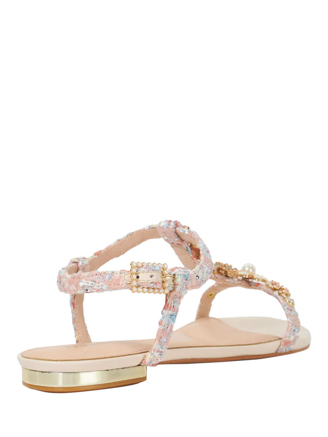 Product image 5 of 6, which shows Dune London Nature 3D Floral Embellished T-Bar Sandals, Multi, EU36