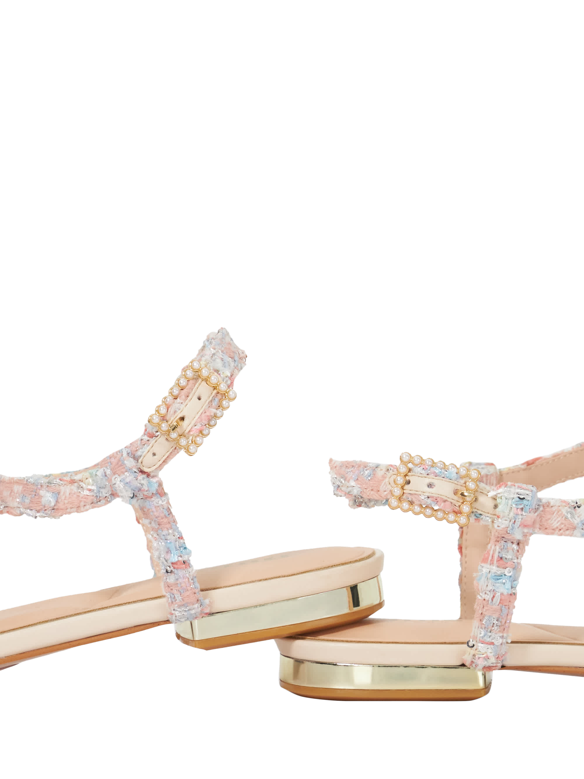 Product image 6 of 6, which shows Dune London Nature 3D Floral Embellished T-Bar Sandals, Multi, EU36
