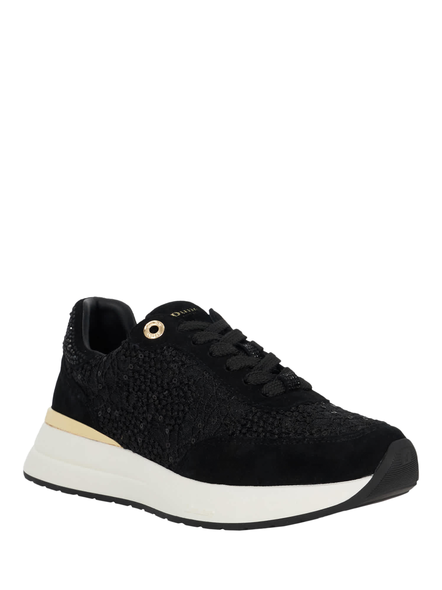 Product image 3 of 5, which shows Dune London Emotion Crystal Embellished Trainers, Black, EU36