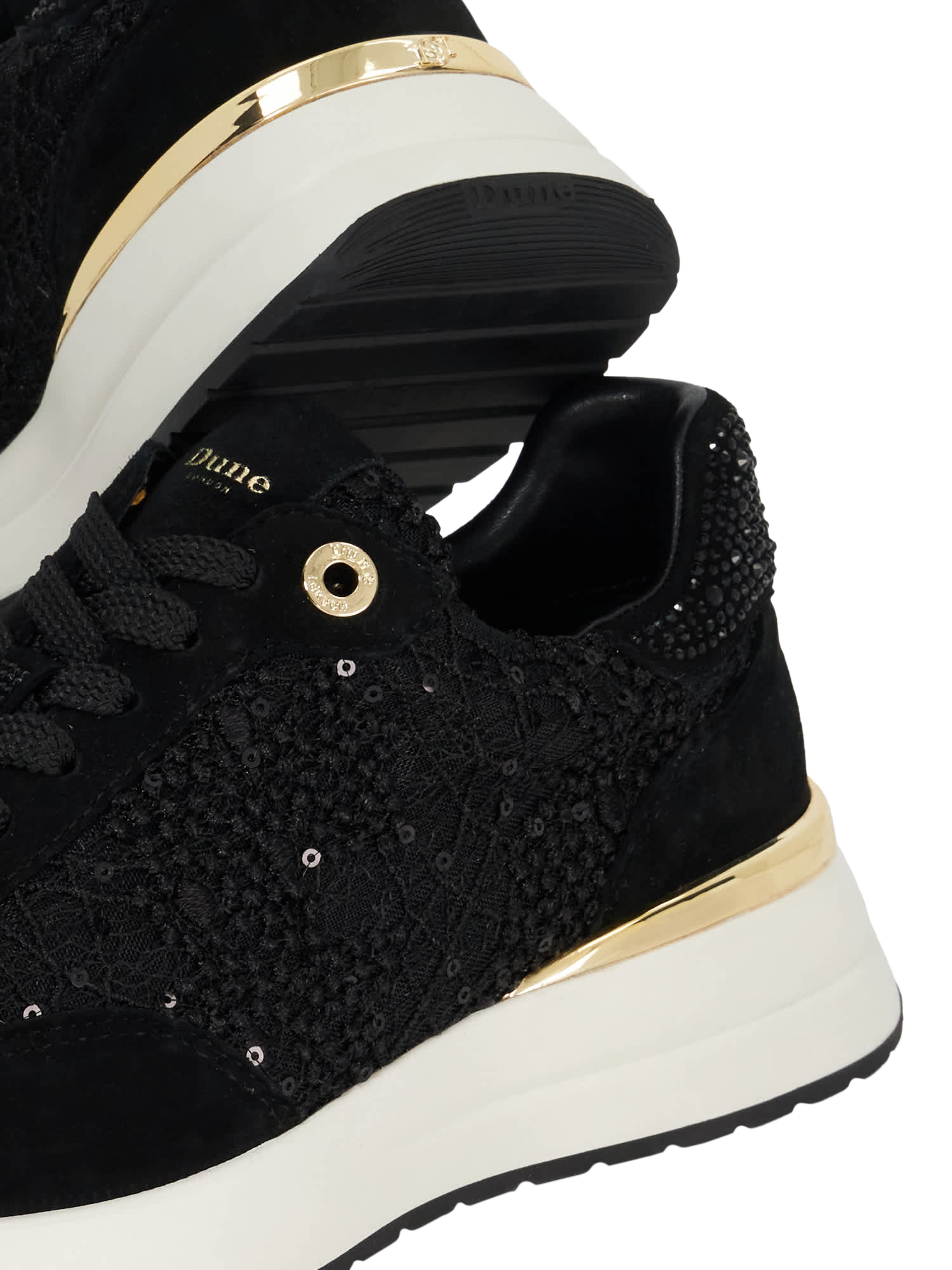Product image 5 of 5, which shows Dune London Emotion Crystal Embellished Trainers, Black, EU36