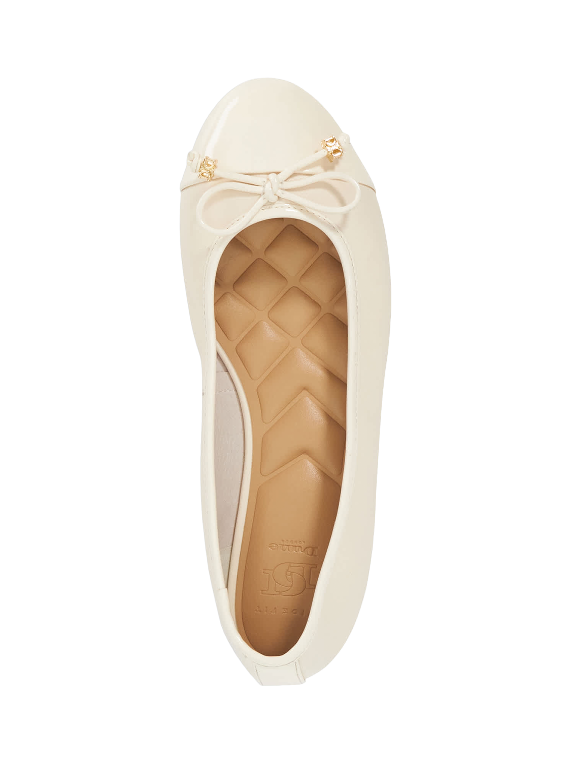 Product image 2 of 5, which shows Dune London Wide Fit Hallo Leather Charm Bow Ballet Pumps, Ecru, EU36