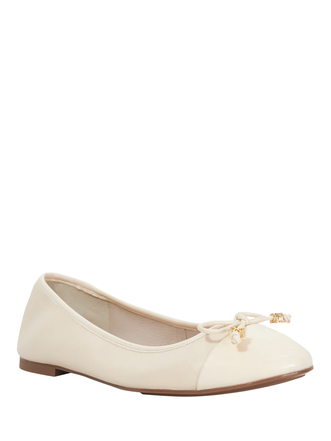 Product image 3 of 5, which shows Dune London Wide Fit Hallo Leather Charm Bow Ballet Pumps, Ecru, EU36