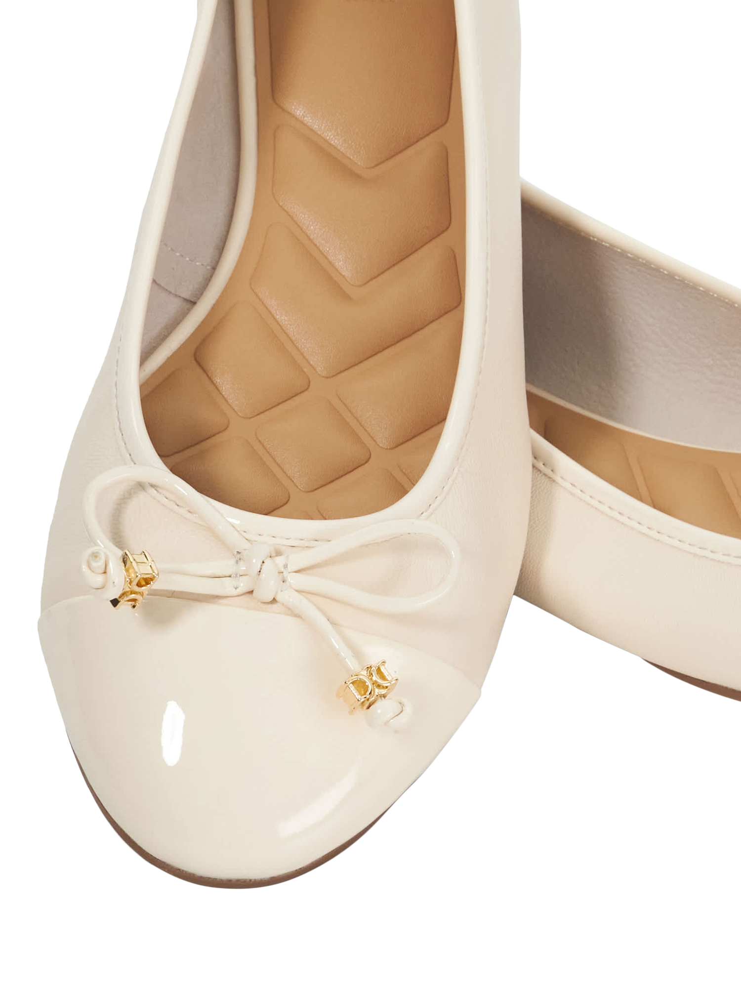 Product image 5 of 5, which shows Dune London Wide Fit Hallo Leather Charm Bow Ballet Pumps, Ecru, EU36