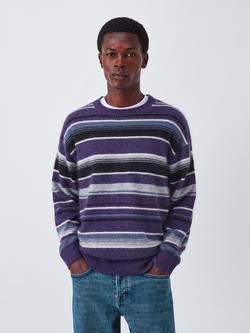 John Lewis Crew Neck Stripe Merino Wool Cashmere Blend Jumper, Blues/Purples