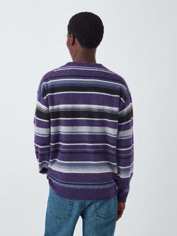 John Lewis Crew Neck Stripe Merino Wool Cashmere Blend Jumper - view 2, Blues/Purples