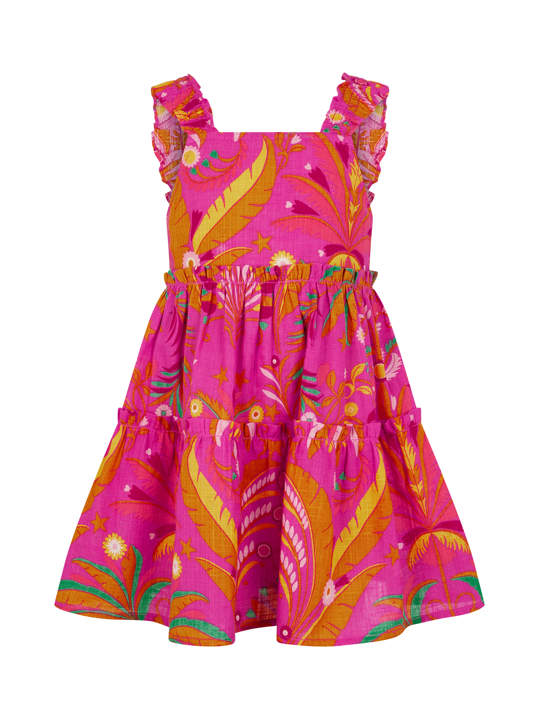 Product image 1 of 3, which shows Angels by Accessorize Kids' Ornamental Leaf Print Dress, Pink, 3-4 years