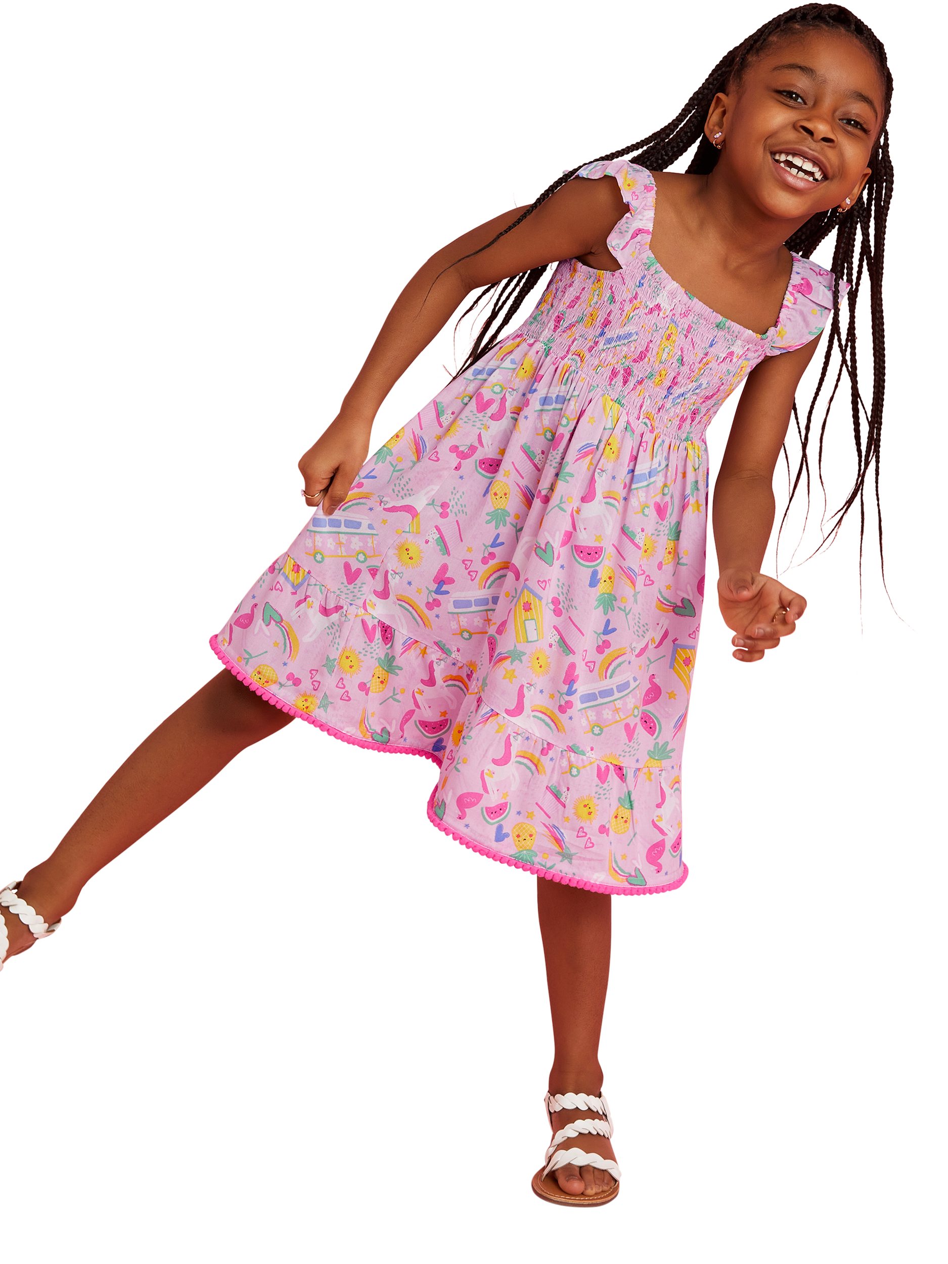 Angels by Accessorize Kids' Sunbeam Print Shirred Dress, Pink
